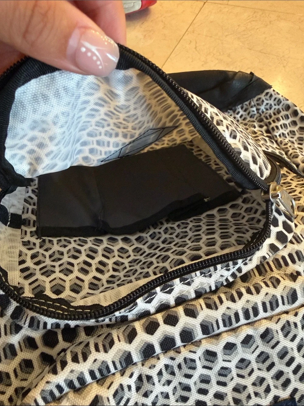 JanSport Black and White Honeycomb Pattern Backpack